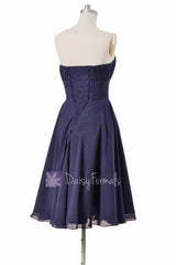 Navy Strapless Bridesmaid Dress Short Bridal Party Dress with Sash(BM856)