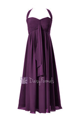 Tea Length Byzantium Halter Chiffon Bridesmaid Dress Empire Prom Dress(BM892T)