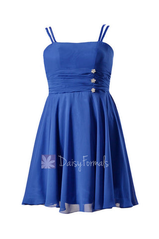 Plus Size Short Chiffon Bridesmaid Dress Beaded Prom Dress W/Straps(BM909)