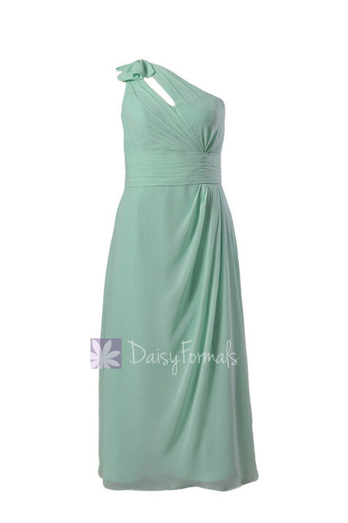 Plus Size Long One-Shoulder Chiffon Formal Dress Bridesmaid Dress w/ Keyhole Bodice(BM918)