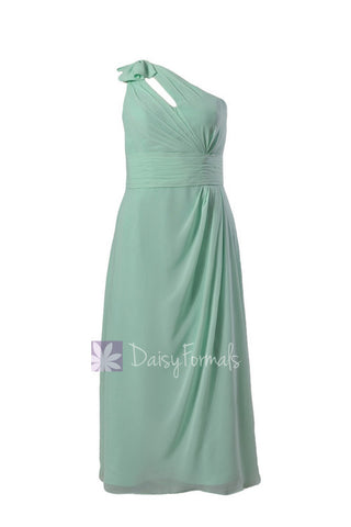 Plus Size Long One-Shoulder Chiffon Formal Dress Bridesmaid Dress w/ Keyhole Bodice(BM918)