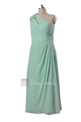 Plus Size Long One-Shoulder Chiffon Formal Dress Bridesmaid Dress w/ Keyhole Bodice(BM918)