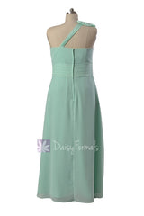 Plus Size Long One-Shoulder Chiffon Formal Dress Bridesmaid Dress w/ Keyhole Bodice(BM918)