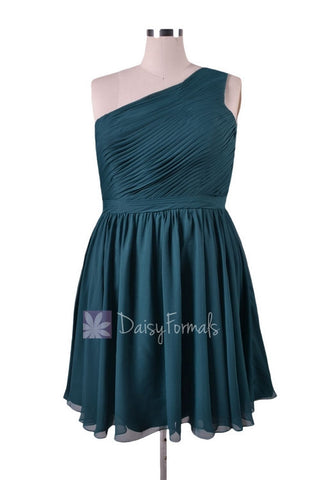 In stock,Ready to Ship - Plus Size Short Rich Peacock Chiffon Bridesmaid Dress(BM10822S) - (Rich Peacock, Sz24)