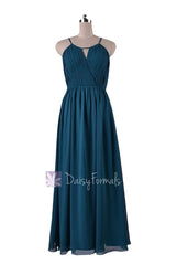 In stock,Ready to Ship - Long Peacock Teal Bridesmaid Dress Chiffon Party Dress(BM10826L) - (#42 Dark Teal, Sz12)