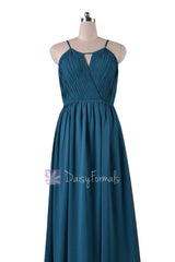 In stock,Ready to Ship - Long Peacock Teal Bridesmaid Dress Chiffon Party Dress(BM10826L) - (#42 Dark Teal, Sz12)