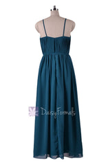 In stock,Ready to Ship - Long Peacock Teal Bridesmaid Dress Chiffon Party Dress(BM10826L) - (#42 Dark Teal, Sz12)