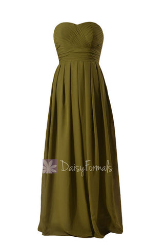 Simple Long Strapless Chiffon Bridesmaid Dress Sweetheart Bridal Party Dress(BM975)