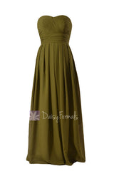 Simple Long Strapless Chiffon Bridesmaid Dress Sweetheart Bridal Party Dress(BM975)