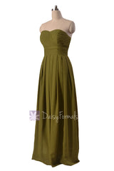 Simple Long Strapless Chiffon Bridesmaid Dress Sweetheart Bridal Party Dress(BM975)