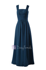 Peacock Blue Chiffon Bridesmaid Dress Floor Length Formal Dress W/Square Neck(BM9826)