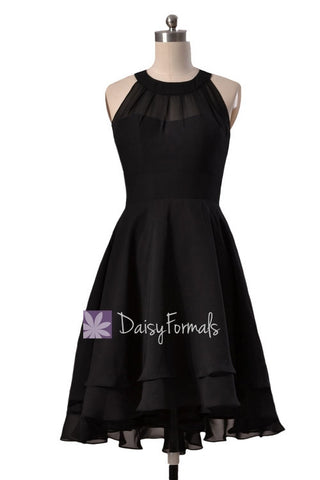 In stock,Ready to Ship -Short High Low Black Chiffon Formal Dress (CST2225) - (#52 Black, Sz4)