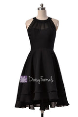 In stock,Ready to Ship -Short High Low Black Chiffon Formal Dress (CST2225) - (#52 Black, Sz4)