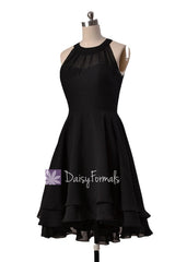 In stock,Ready to Ship -Short High Low Black Chiffon Formal Dress (CST2225) - (#52 Black, Sz4)