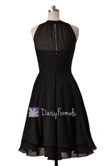 In stock,Ready to Ship -Short High Low Black Chiffon Formal Dress (CST2225) - (#52 Black, Sz4)