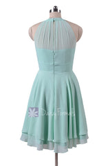 In stock,Ready to Ship -Short High Low Mint Green Chiffon Bridesmaid Dress (CST2225) - (#34 Mint, Sz10)
