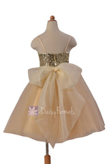 Adorable Champagne Tulle Flower Girl Dress W/Sequin Bodice & Spaghetti Straps(FL2526)