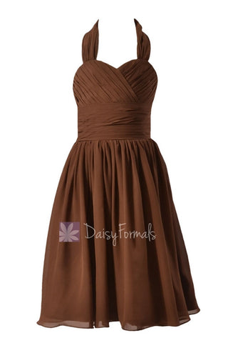 Lovely Brown Halter Flower Girl Dress Knee Length Chiffon Flower Girl Dress(FL1725)