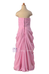 Long Strapless Chiffon Flower Girl Dress Beatiful Pink Flower Girl Dress(FL2397)