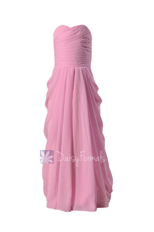 Long Strapless Chiffon Flower Girl Dress Beatiful Pink Flower Girl Dress(FL2397)