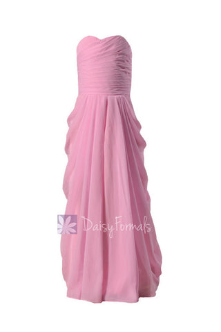 Long Strapless Chiffon Flower Girl Dress Beatiful Pink Flower Girl Dress(FL2397)