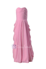 Long Strapless Chiffon Flower Girl Dress Beatiful Pink Flower Girl Dress(FL2397)