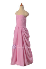 Long Strapless Chiffon Flower Girl Dress Beatiful Pink Flower Girl Dress(FL2397)
