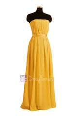 Yellow Chiffon Junior Bridesmaid Dress Silmple Strapless Party Dress(FL4031)