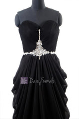 Delicate Floor Length Black Chiffon Dress Beaded Sweetheart Beach Wedding Dress(PR72168)