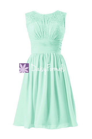 Short Mint Lace Bridal Party Dress Mint Green Vintage Chiffon Formal Dress (BM2529)