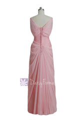 Gorgeous Custom Pink Prom Dress Silky Chiffon Evening Dress Lace Formal Dress(PRC122)